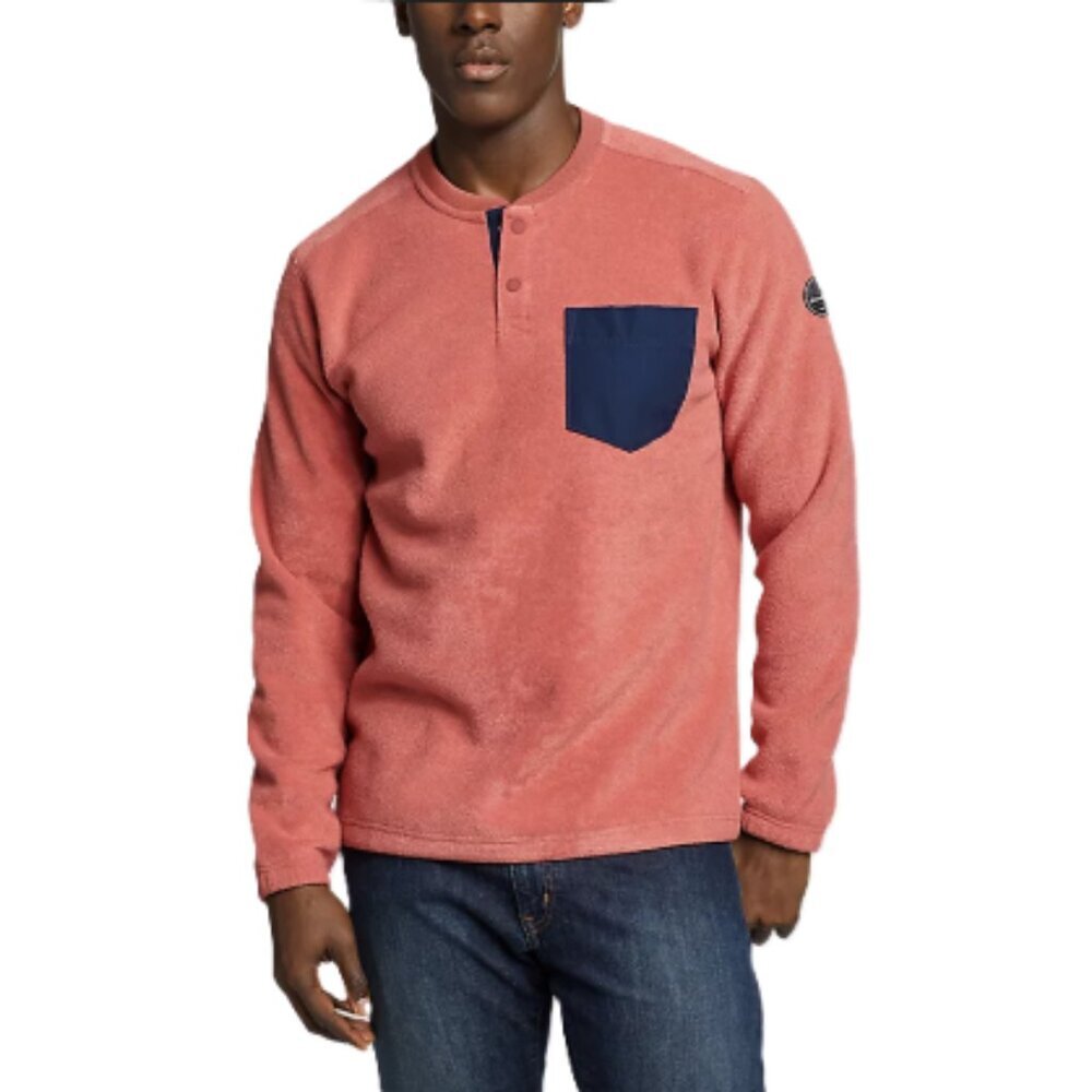 Eddie Bauer Mountain Henley Fleece Sweater S Snap Button Colorblock Normcore